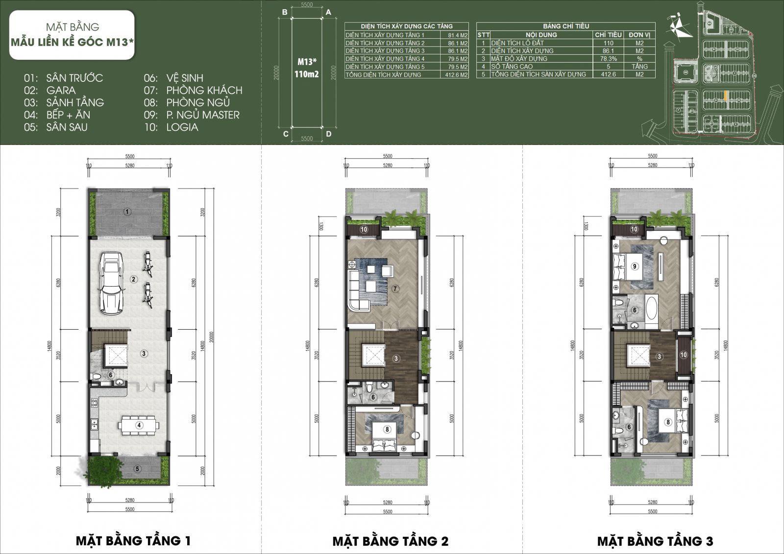 thiết kế căn M13P - Green Little Town